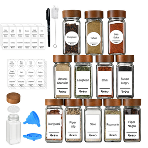 Spice Container Set, Aluminum/Wooden Lid, 96 White Labels in Romanian, 12-24 Salt Shakers, Funnel, Marker, 110ml, Bottle