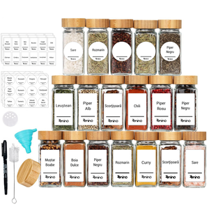 Spice Container Set, Aluminum/Wooden Lid, 96 White Labels in Romanian, 12-24 Salt Shakers, Funnel, Marker, 110ml, Bottle