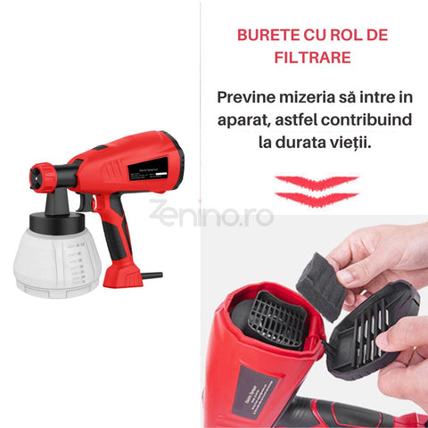 Aparat pentru Vopsit/Zugravit - 800ml, 400W, Multifunctional, 3 Duze, Cablu 3m, Accesorii Incluse, Rosu