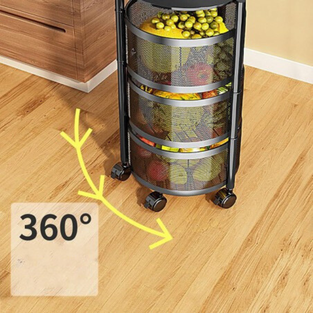 Storage Cart, 5-Tier Rotating, Metal, with Wheels, 90.5cm