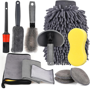 Car Cleaning Accessory Set, Microfiber Cloths, Tire Brush, Detailing Brush, Sponge, Interior/Exterior