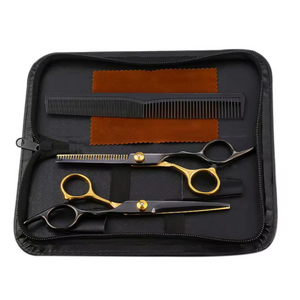 Set de Tuns, 2 Foarfece din Otel, Pieptene, Panza de Catifea, Carcasa, Negru