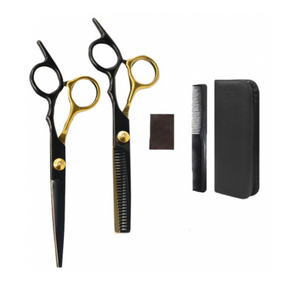 Set de Tuns, 2 Foarfece din Otel, Pieptene, Panza de Catifea, Carcasa, Negru