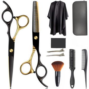 Set de Tuns, 2 Foarfece din Otel, Pieptene, Panza de Catifea, Carcasa, Negru