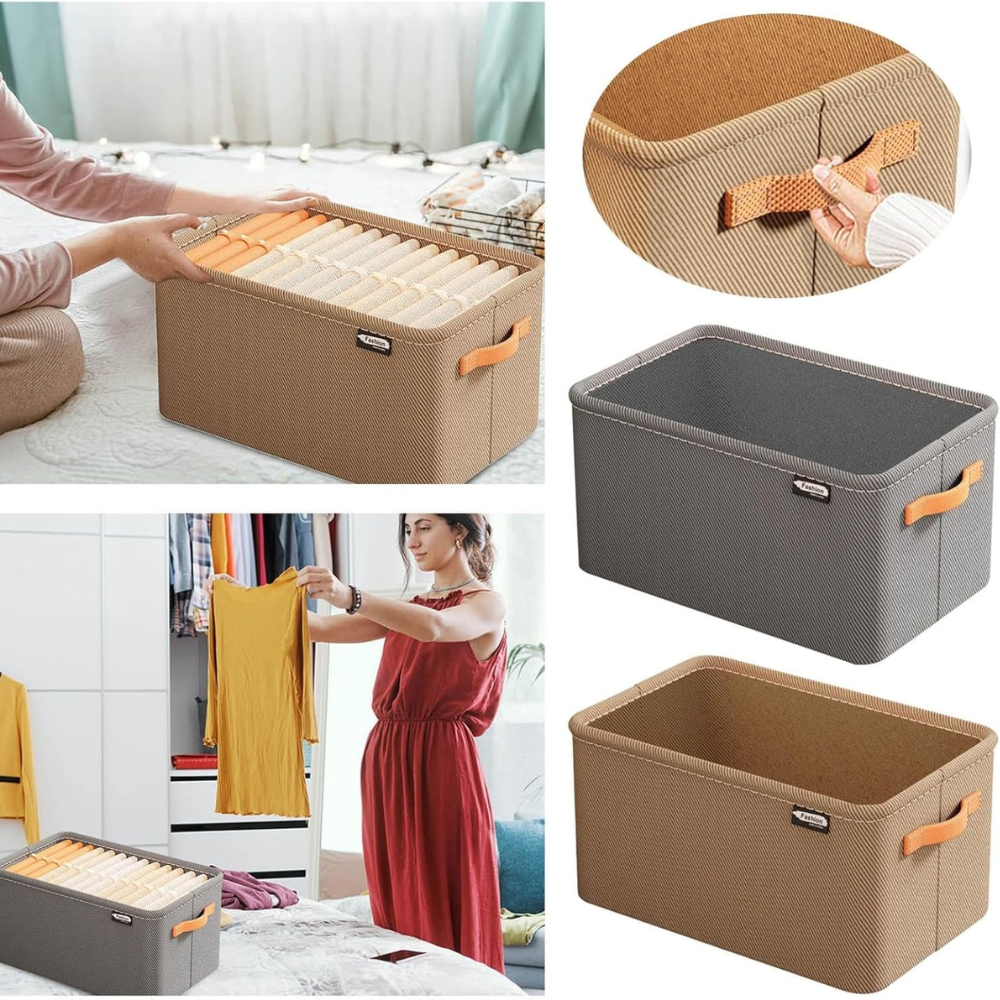Clothes Storage Box, Metal Frame, Textile Material, with Handles