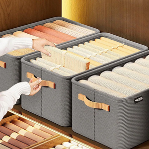 Clothes Storage Box, Metal Frame, Textile Material, with Handles