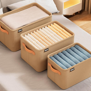 Clothes Storage Box, Metal Frame, Textile Material, with Handles