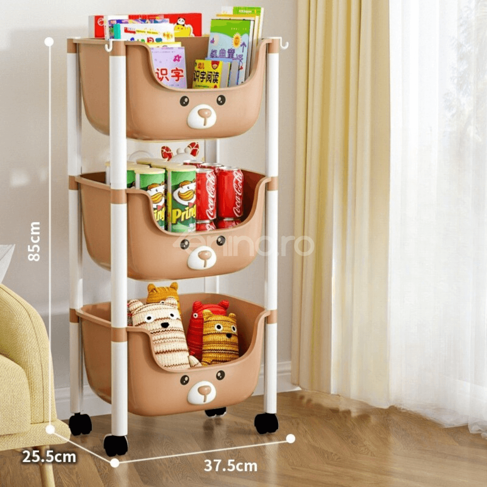 Carucior Organizator Jucarii, 3 Niveluri, Model Animalute 3D, Multifunctional, din Plastic, 85x25.5x37.5cm, Multicolor