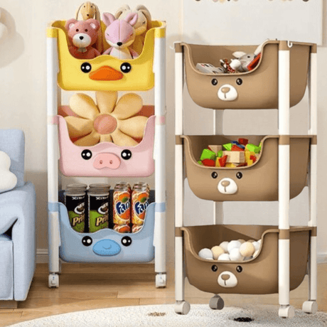 Количка за играчки, 3 нива, 3D животински мотив, многофункционална, пластмаса, 85x25.5x37.5 см, многоцветна 