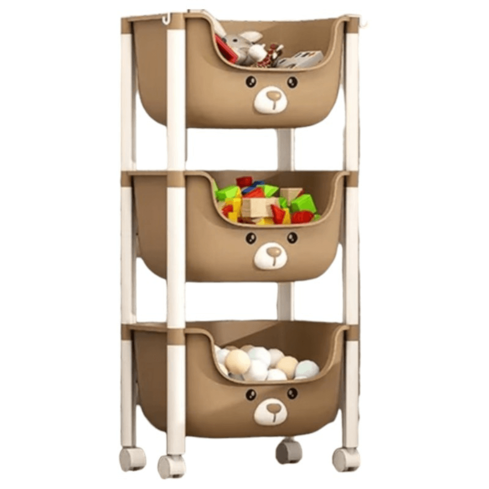 Carucior Organizator Jucarii, 3 Niveluri, Model Animalute 3D, Multifunctional, din Plastic, 85x25.5x37.5cm, Multicolor