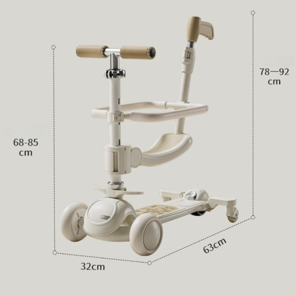 Trotineta Copii 3in1, tip Carucior, Cadru Siguranta, Ghidon Reglabil, Lumini LED, Muzica, Versatil