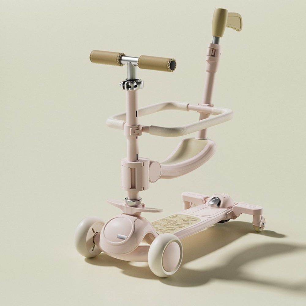 3in1 Children's Scooter, Stroller Type, Safety Frame, Adjustable Handlebar, LED Lights, Music, Versatile