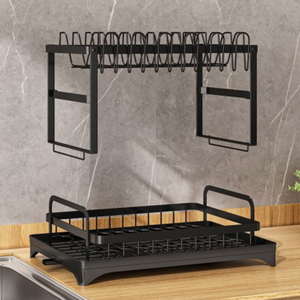 Uscator Vase, 2 Niveluri, Suport Tacamuri, Tava Scurgere, din Metal