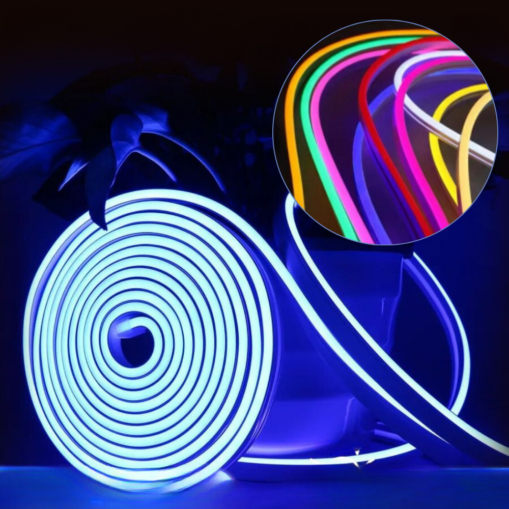 Banda LED Neon, RGB, 12V, Lungime 5m, cu Telecomanda, IP65, Ajustabila, din Silicon