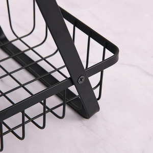 Cos pentru Fructe, 2 Niveluri, Maner de Lemn, Usor de Instalat, din Metal, Negru