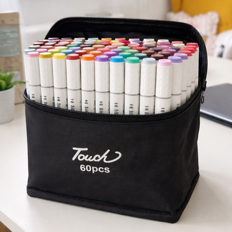 Set Markere + Carte de Colorat CADOU, Varf Dublu, Culori Intense, Geanta de Depozitare, Multicolor