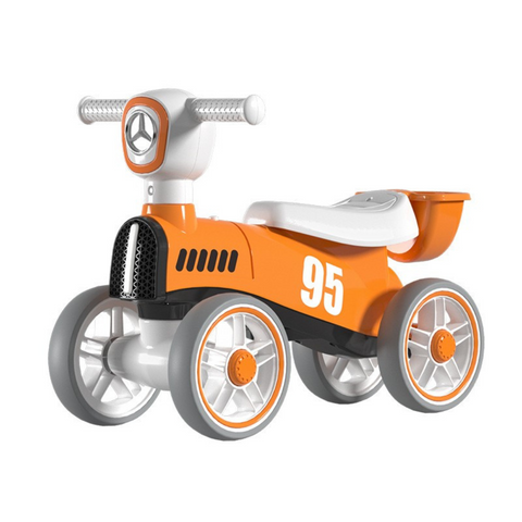 Tricicleta pentru Copii, Fara Pedale, cu Lumini, Muzica, 4 Roti, 63x24x41cm, Portocaliu