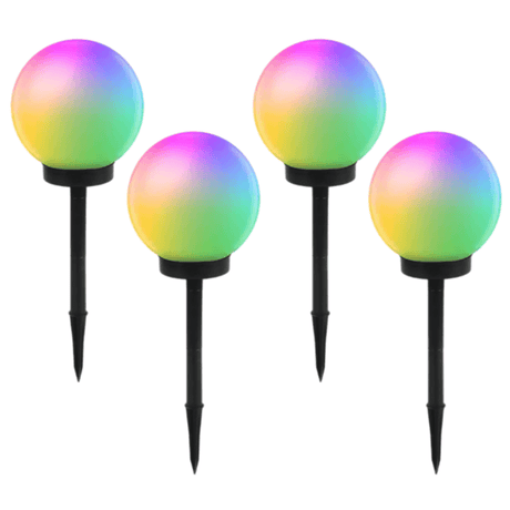 Set of 4 Solar Lamps, Stake Type, for Garden, IP 44, 6 Hours of Operation, 30cm, Black/White