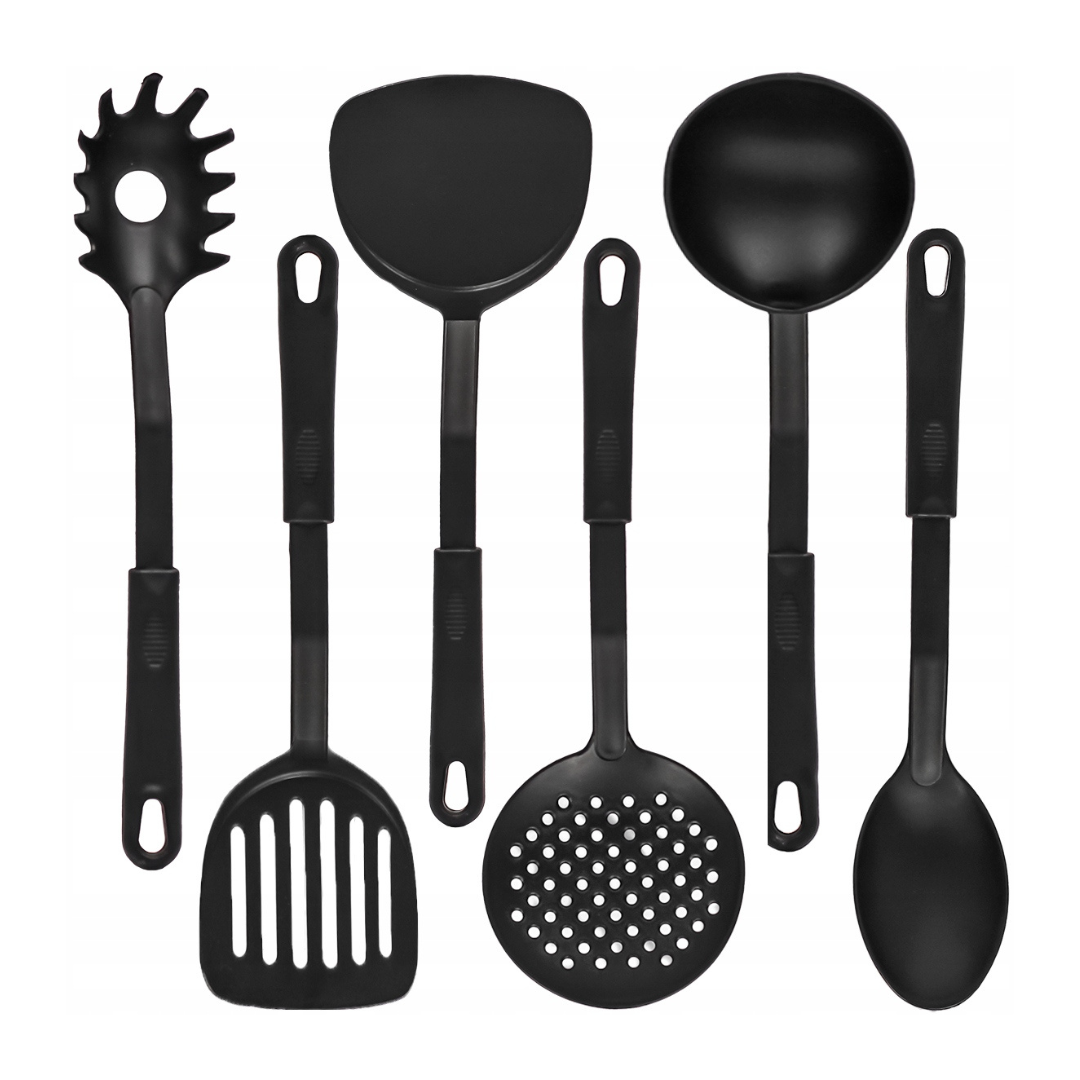Set 6 Ustensile Bucatarie, Rezistente la Caldura, Curatare Usoara, Durabilitate Crescuta, Non-toxic, Material Calitativ, Negru