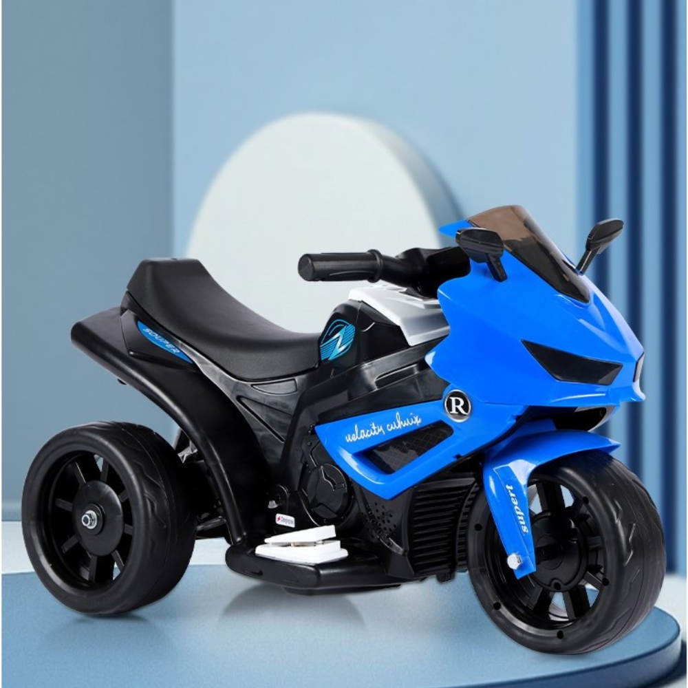 Motocicleta Electrica, Functie Anti-Rasturnare, Lumini si Muzica, cu Acumulator, Copii 1-4 Ani, Albastru
