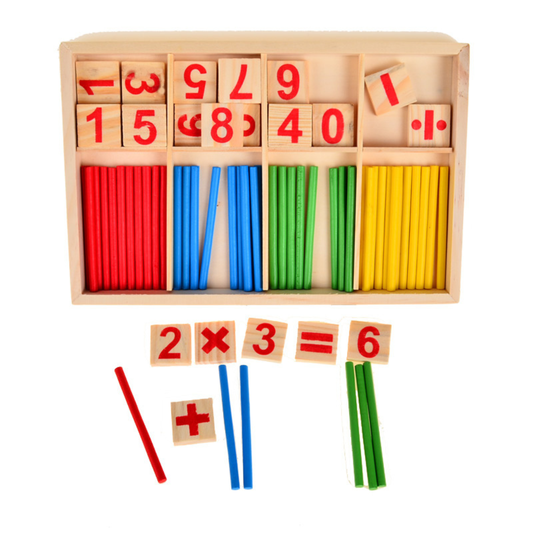 Set Bete si Numere, Invatarea Activa a Calculelor, Dezvoltarea Abilitatilor, Culori Vii, Sistem Montessori, din Lemn, Varsta 3+