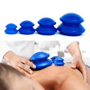 Set of 4 Massage Cupping Cups, Therapeutic, Anti-Cellulite, Relaxation, Soft Silicone, Transparent/Blue