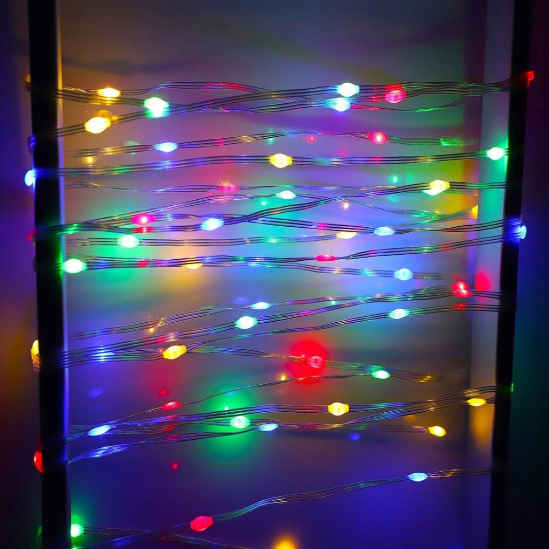 Instalatie de Craciun, Liniara, Becuri LED, Multicolor, 8 Jocuri de Lumini, Fir Transparent, 220V, Controler