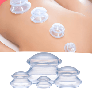 Set of 4 Massage Cupping Cups, Therapeutic, Anti-Cellulite, Relaxation, Soft Silicone, Transparent/Blue