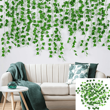 Decorative Garland, Artificial Ivy Pattern, 81 Leaves Per Branch, Height 2.1m, Indoor/Outdoor, Easy to Attach, Plastic, Green