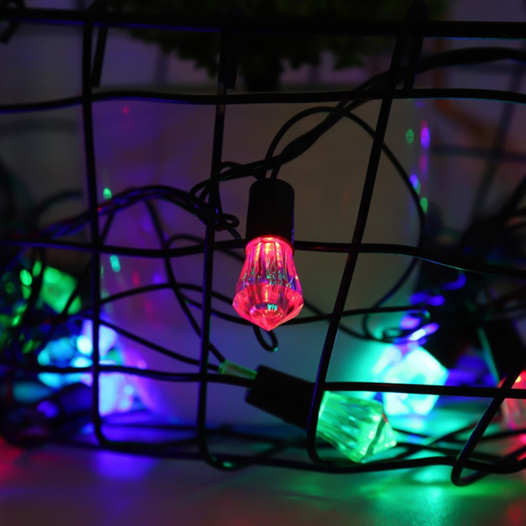 Коледна инсталация, 10 м кабел, 40 LED крушки, многоцветни, 8 светлинни ефекта, черен кабел, 220V, контролер