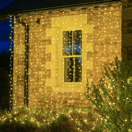Instalatie de Craciun, Tip Perdea, Becuri LED, 8 Jocuri de Lumini, Fir Transparent, Prelungitor 1.5m, Alb Cald, Rece, Multicolor