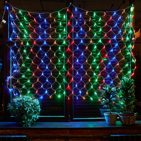 Instalatie de Craciun, Tip Plasa, Becuri LED, 8 Jocuri de Lumini, Interconectabila, Fir Transparent, Prelungitor 1.5m, Alb Cald, Rece, Multicolor