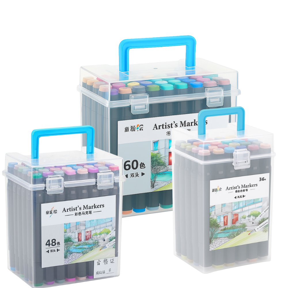 Set Markere cu Varf Dublu, Carte de Colorat Cadou, Cutie Depozitare, Culori Intense, Multicolor