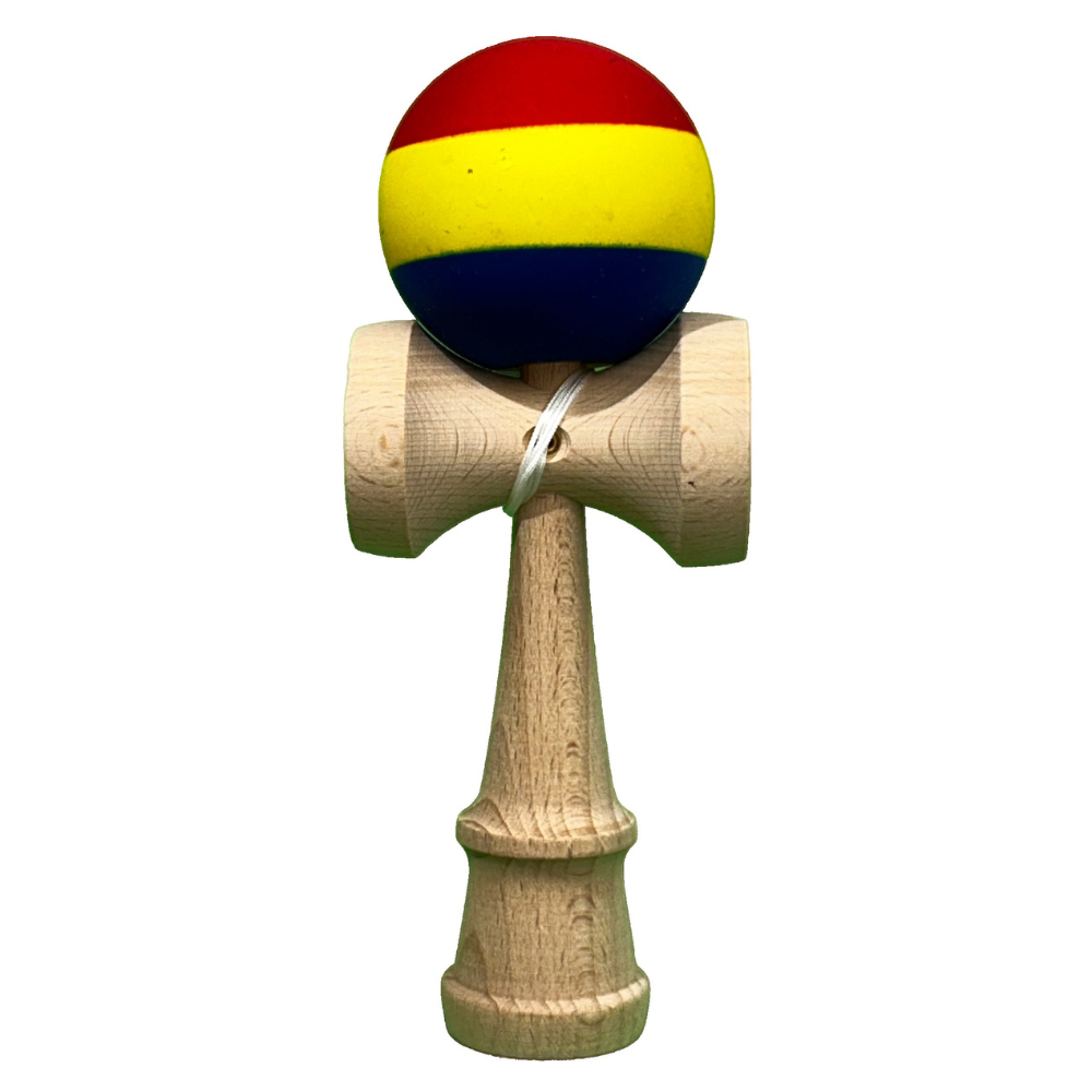 Kendama Original Profesional, Model Multicolor, 18cm, din Lemn, Joc Interactiv, Copii si Adulti