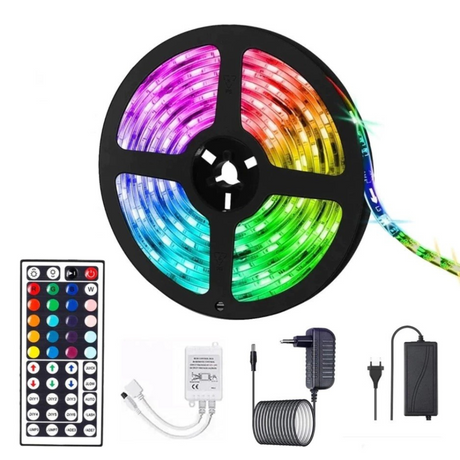 Banda Led RGB, Lungime 5M, 300 LED-uri, Telecomanda 44 Taste, Transformator 12V 5A