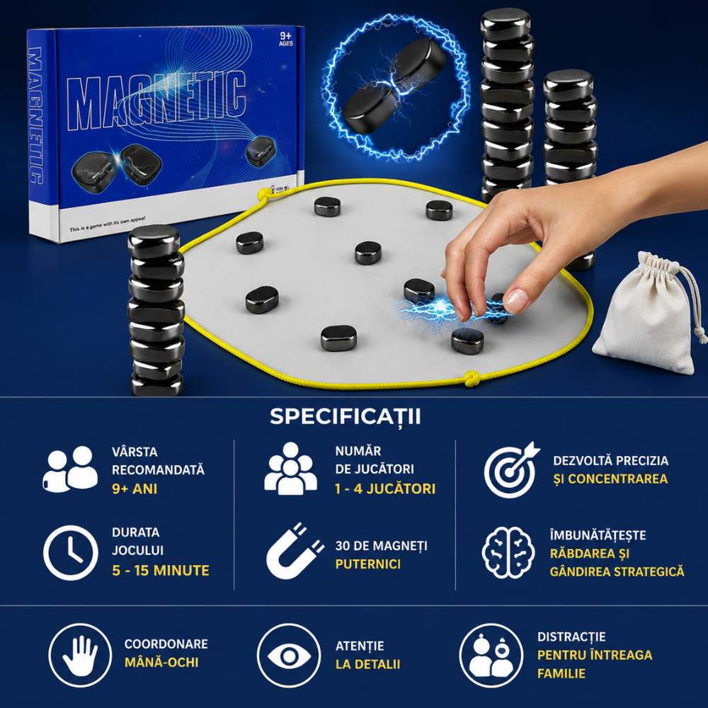 Joc Magnetic Arcade, cu 30 Magneti, Dezvolare Precizie, Numar Jucatori 1-4, Varsta 9+