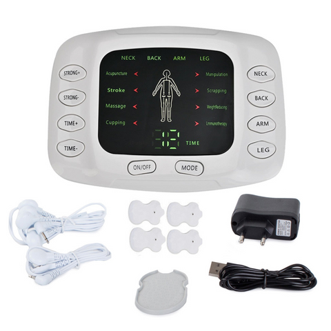 Electrostimulator Muscular, 8 Tipuri de Masaj, 4 Electrozi, Reglarea Intensitatii, Ecran LCD, Tonifiaza, Reduce Durerile, Alb