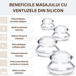 Set of 4 Massage Cupping Cups, Therapeutic, Anti-Cellulite, Relaxation, Soft Silicone, Transparent/Blue