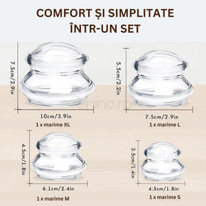Set of 4 Massage Cupping Cups, Therapeutic, Anti-Cellulite, Relaxation, Soft Silicone, Transparent/Blue