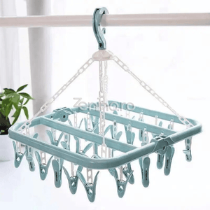 Uscator Rufe, cu 32 Carlige, pentru Sosete, Haine Bebe, Pliabil, Rotire 360, cu Agatatoare, 32x32cm