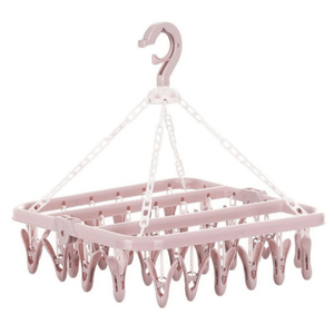 Uscator Rufe, cu 32 Carlige, pentru Sosete, Haine Bebe, Pliabil, Rotire 360, cu Agatatoare, 32x32cm
