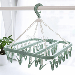 Uscator Rufe, cu 32 Carlige, pentru Sosete, Haine Bebe, Pliabil, Rotire 360, cu Agatatoare, 32x32cm