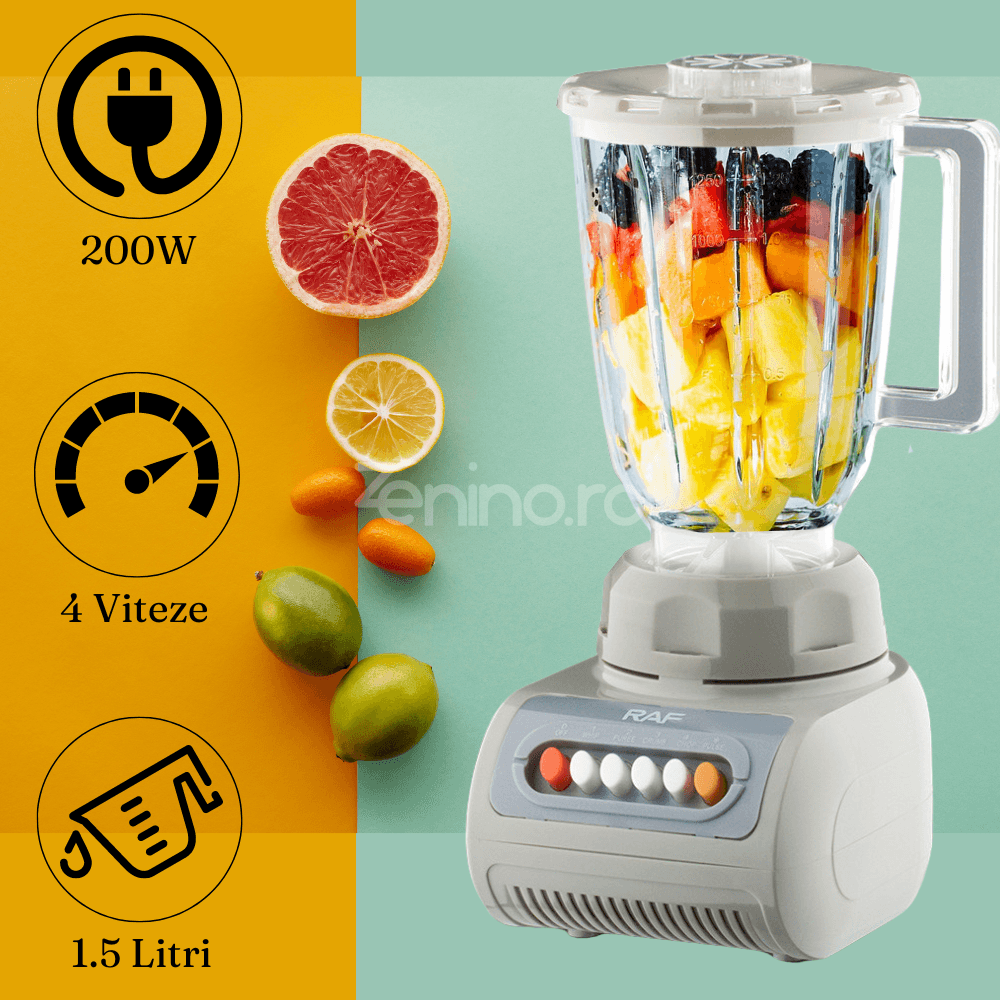 Blender 2in1, Capacitate 1.5 Litri, 200W, 4 Trepte Viteza, Rasnita Inclusa, 18000 Rpm, Functie Zdobire Gheata, Gri