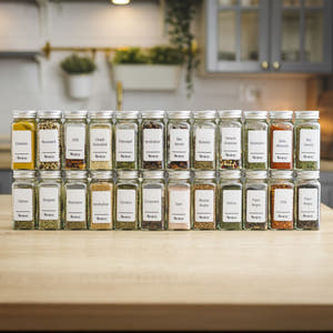 Spice Container Set, Aluminum/Wooden Lid, 96 White Labels in Romanian, 12-24 Salt Shakers, Funnel, Marker, 110ml, Bottle