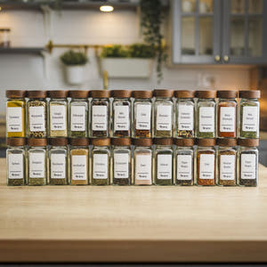 Spice Container Set, Aluminum/Wooden Lid, 96 White Labels in Romanian, 12-24 Salt Shakers, Funnel, Marker, 110ml, Bottle