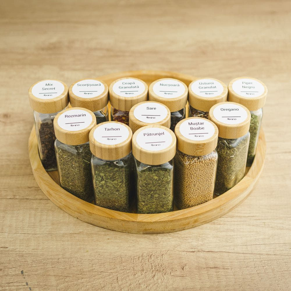 Spice Container Set, Aluminum/Wooden Lid, 96 White Labels in Romanian, 12-24 Salt Shakers, Funnel, Marker, 110ml, Bottle
