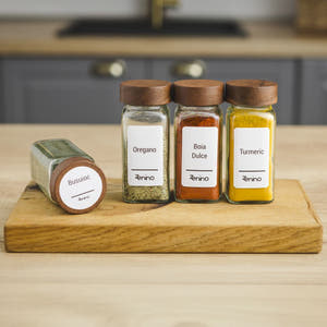 Spice Container Set, Aluminum/Wooden Lid, 96 White Labels in Romanian, 12-24 Salt Shakers, Funnel, Marker, 110ml, Bottle
