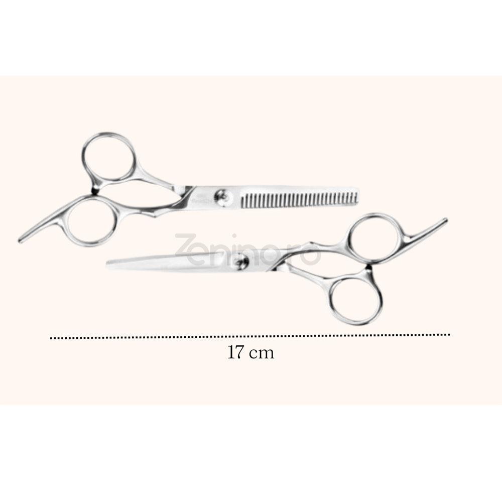 Set de Tuns, 2 Foarfece din Otel Cromat, Pieptene, Agrafe de Par, Panza de Catifea, Carcasa, Negru