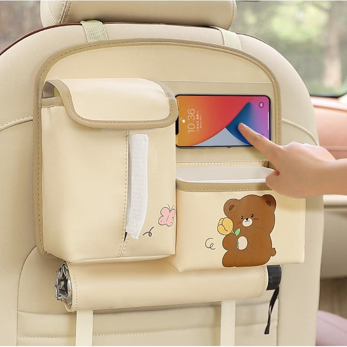 Geanta Organizare Auto, Model Ursuleti, Suport Telefon, 25x31cm