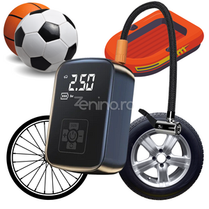 Безжичен електрически компресор, батерия 2000mAh, 150 PSI, дигитален дисплей, за гуми и топки, 12.7x8.5 см, черен